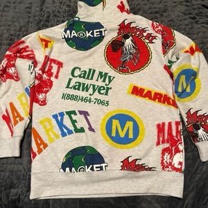 Men’s graphic sweatshirt with a grey base and multicolored graphics